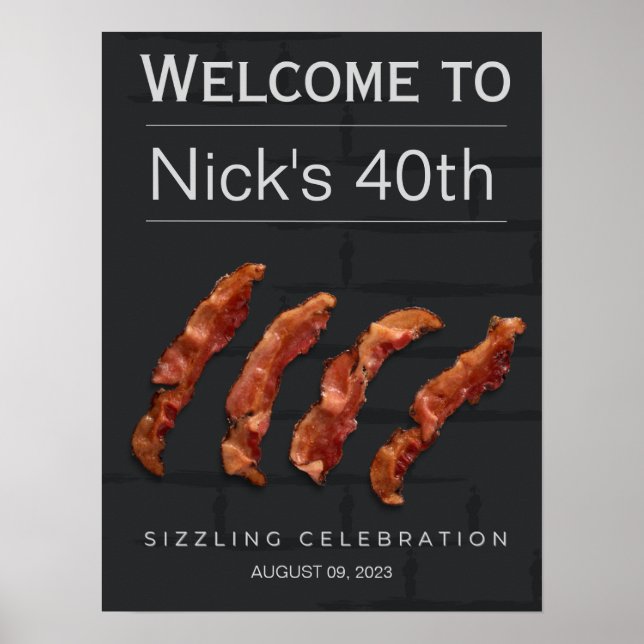 Welcome Sign Man Birthday Party, Bacon Party (Front)