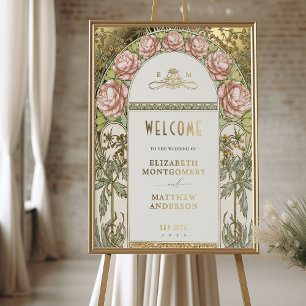 Welcome Sign Peonies Gold Wedding
