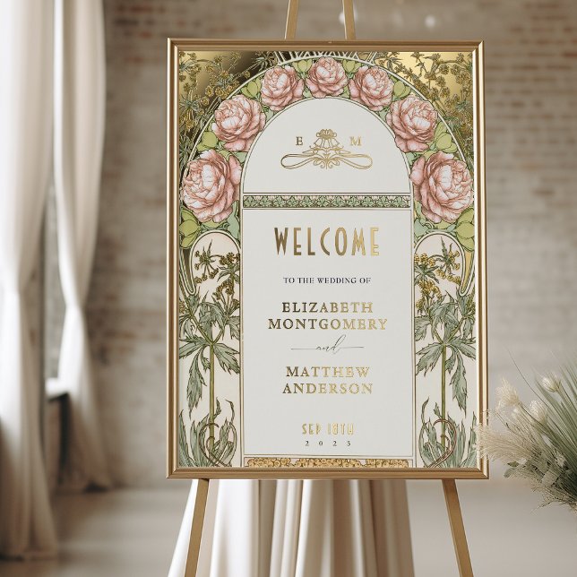 Welcome Sign Peonies Gold Wedding (Creator Uploaded)