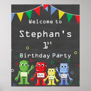 Welcome sign Robot themed birthday party