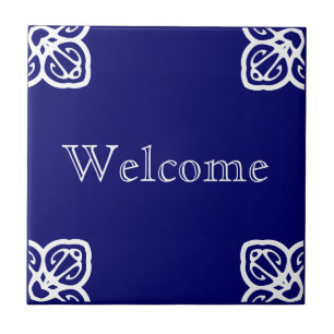 Welcome Sign - Spanish White on Blue Tile