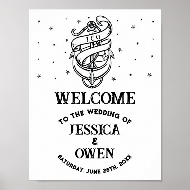 Welcome Sign Wedding Anchor Traditional Hearts (Front)