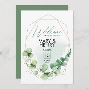 Welcome sign wedding party greenery eucalyptus invitation