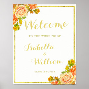 Welcome Sign   White gold rose wedding