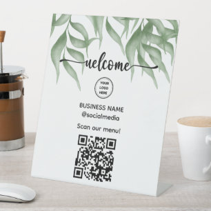 Welcome Sign With QR Code For Menu Pedestal Sign