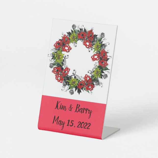 Welcome Signage Wreath Flowers Floral Art Pedestal Sign (Front)