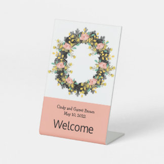 Welcome Signage Wreath Flowers Floral Art Pedestal Sign