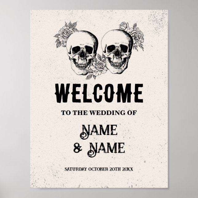 Welcome Skull Rustic Halloween Sign Wedding Roses (Front)