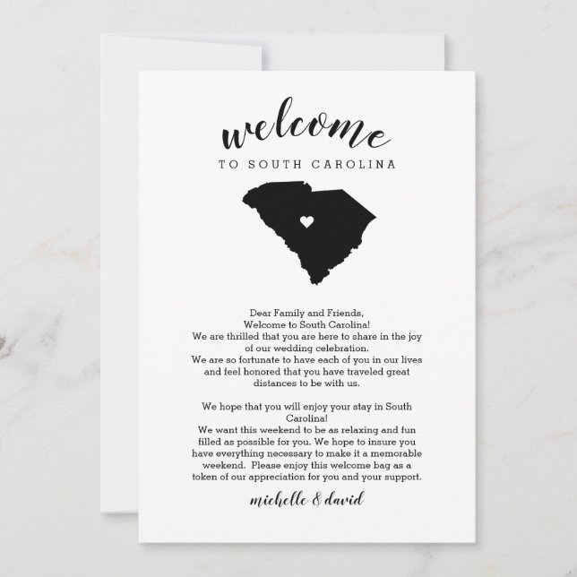 Welcome South Carolina Wedding Letter & Itinerary (Front)