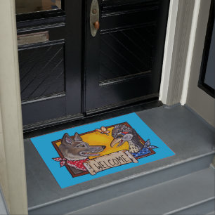 Welcome Southwest Coyote Roadrunner Animal Fun Art Doormat