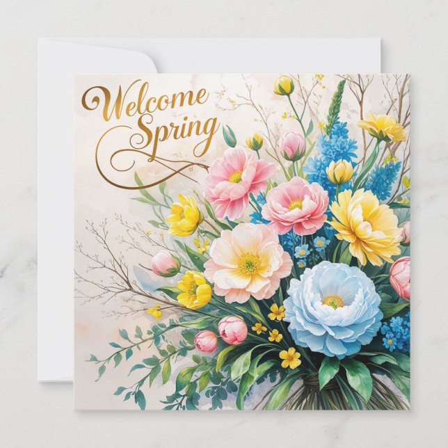Welcome Spring Floral Bouquet  Card (Front)