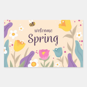 Welcome Spring Floral Rectangular Sticker