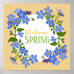 Welcome Spring Forget Me Nots square poster 