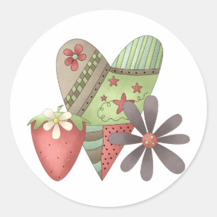 Welcome Spring · Heart, Strawberry & Flower Classic Round Sticker