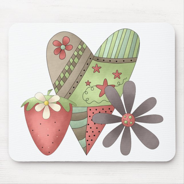 Welcome Spring · Heart, Strawberry & Flower Mouse Pad (Front)