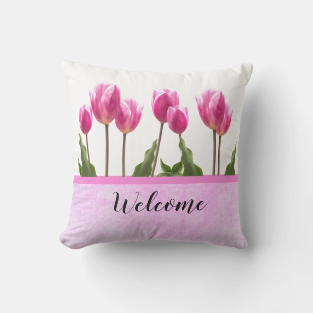 Welcome Spring Pink Tulip  Cushion (Front)