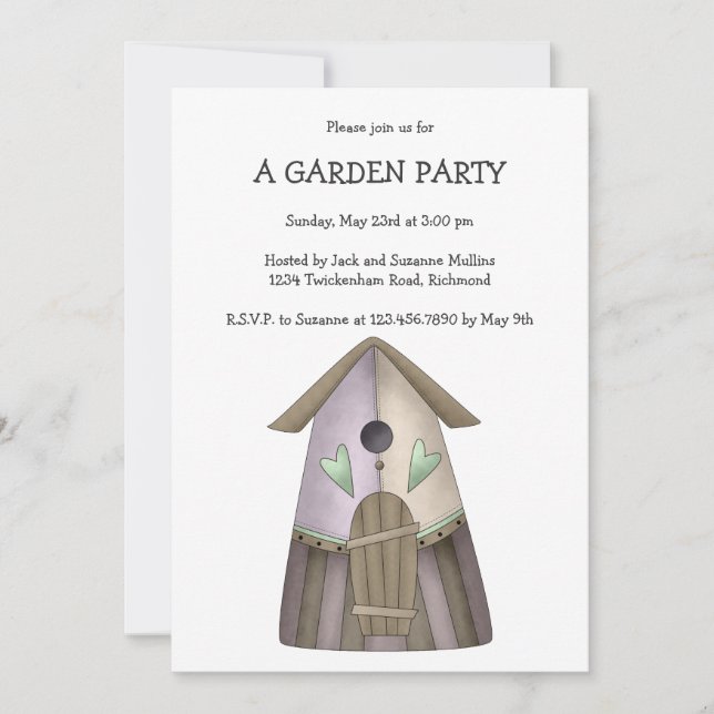 Welcome Spring · Purple Birdhouse Invitation (Front)