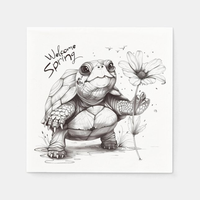 Welcome Spring" Turtle Napkins! 🌼🐢 Napkin (Front)