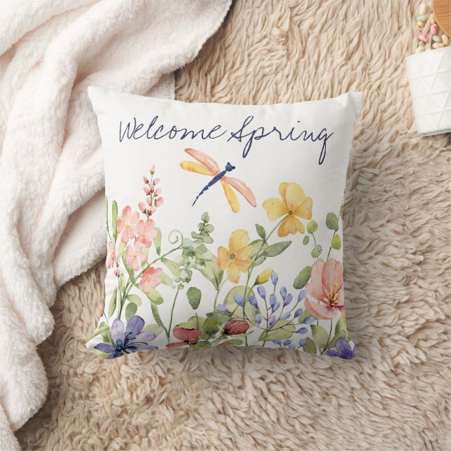 Welcome Spring with Wildflowers and Dragonfly Cushion (Blanket)
