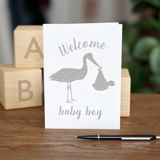 Welcome Stork Delivery Boy Baby Congratulations Foil Card (Creator Uploaded)