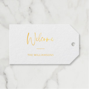 Welcome Stylish Calligraphy Personalised Gold Gift Tags