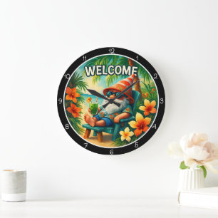 Welcome Summer Gnome Large Clock