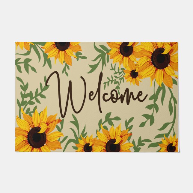 Welcome Sunflower Doormat, Gardener Lover Mat (Front)