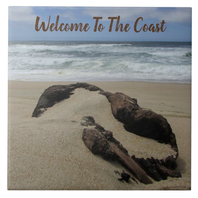 Welcome Surf Sand Driftwood West Coast Landscape Ceramic Tile (Front)