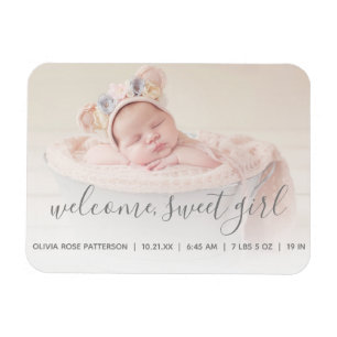 Welcome, Sweet Girl Photo Baby Announcement Magnet