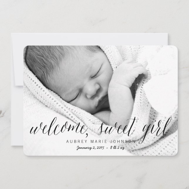 Welcome Sweet Girl | Photo Birth Announcement (Front)