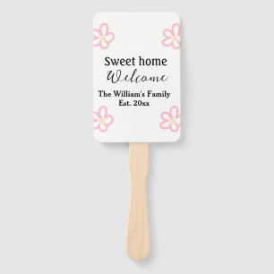 Welcome sweet home add family name year Est. Text Hand Fan