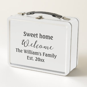 Welcome sweet home add family name year Est. Text Metal Lunch Box