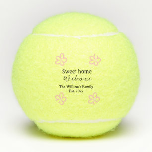 Welcome sweet home add family name year Est. Text Tennis Balls