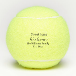 Welcome sweet home add family name year Est. Text Tennis Balls