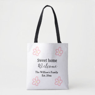 Welcome sweet home add family name year Est. Text Tote Bag