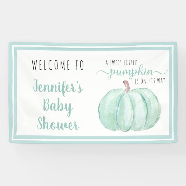 Welcome Sweet Little Pumpkin Mint Baby Shower Banner (Horizontal)