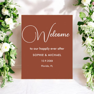 Welcome Terracotta Wedding Brown White Poster
