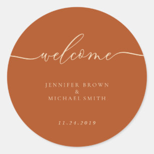 Welcome Terracotta wedding party Classic Round Sticker