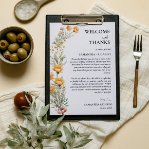 Welcome & thank you wedding guest table Card