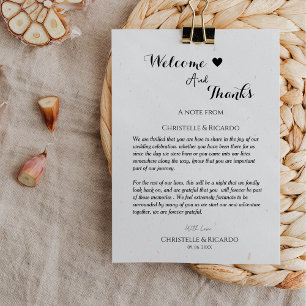 Welcome & thank you wedding guest table Card