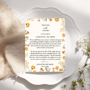 Welcome & thank you wedding guest table Card
