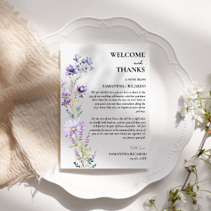 Welcome & thanks floral wedding guest table Card