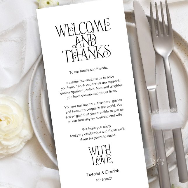 Welcome & Thanks, Place Setting Thank You Card (Welcome & Thanks, Place Setting Thank You Card in Black and white)