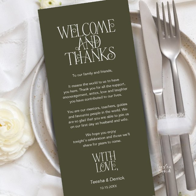 Welcome & Thanks, Place Setting Thank You Card (Welcome & Thanks, Place Setting Thank You Card in Olive Green)