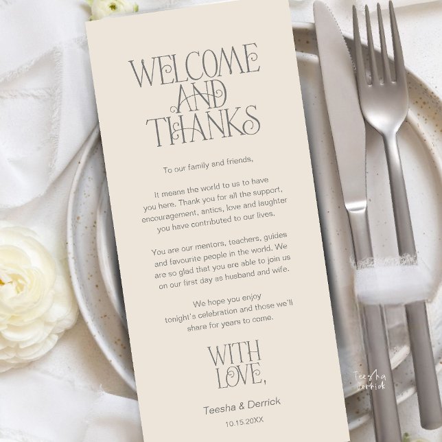 Welcome & Thanks, Place Setting Thank You Card (Welcome & Thanks, Place Setting Thank You Card in Cream Grey)