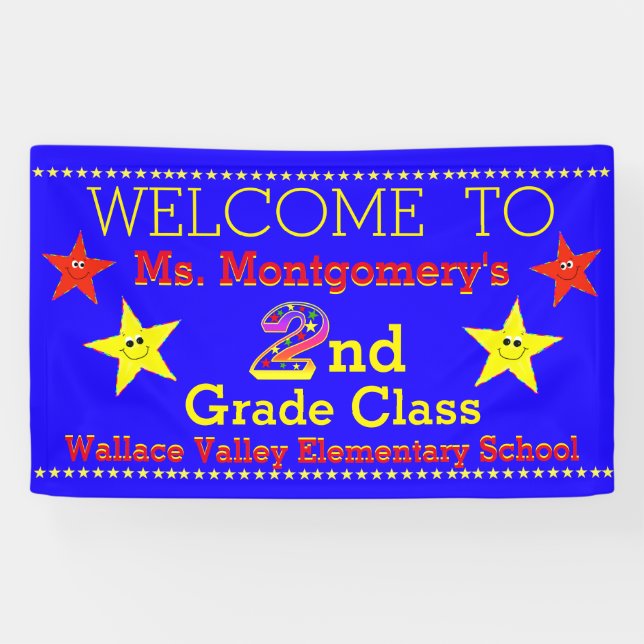 Welcome To 2nd Grade Class Fun Stars Banner (Horizontal)