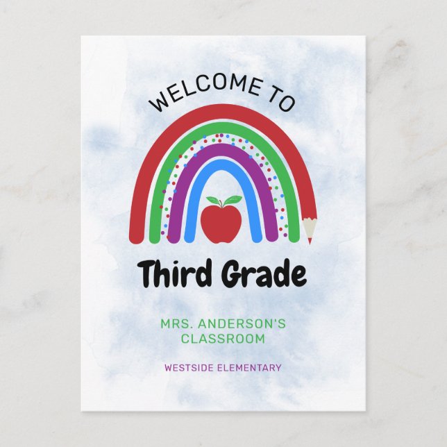 Welcome to 3rd Grade Cute Rainbow Postcard (Front)