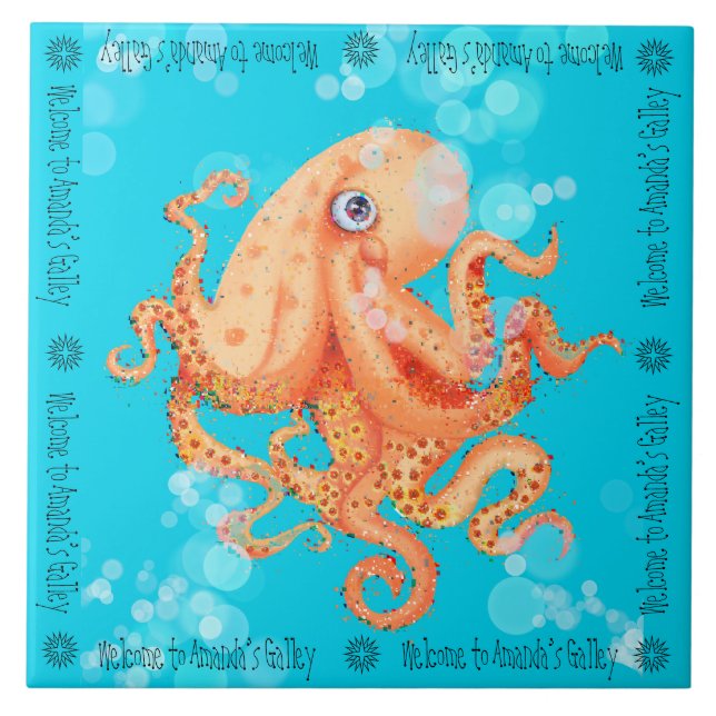 Welcome to Amanda’s Galley octopus with bubbles Ceramic Tile (Front)