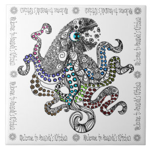 Welcome to Amanda’s Kitchen floral line octopus Ceramic Tile