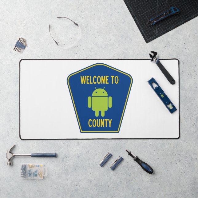 Welcome To Android County (Transportation Sign) Desk Mat (Workstation)